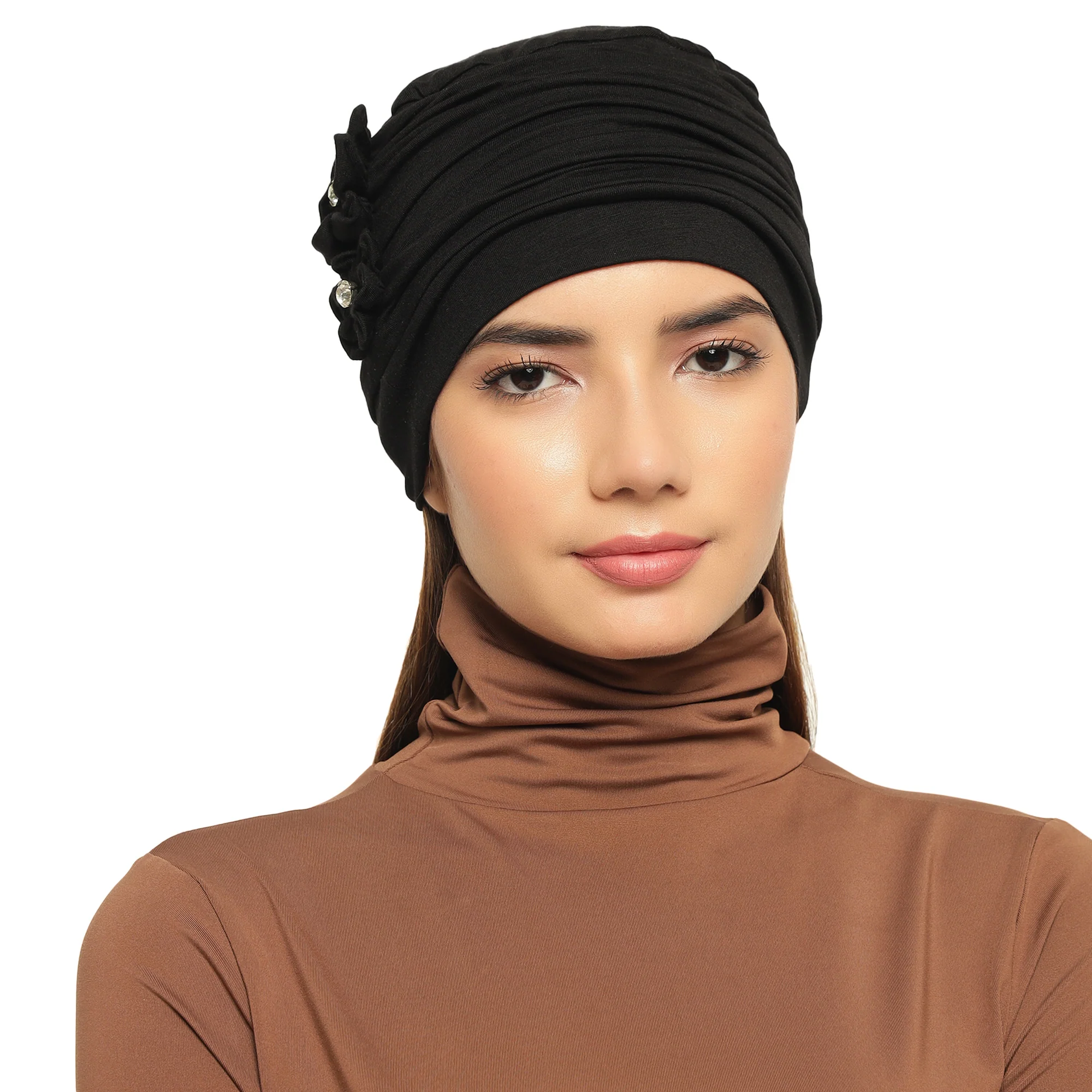Women’s Headscarf – Elegant Side Flower Design | Soft Bamboo Viscose Turban for Hair Loss, Headwear, Hijab Style Scarf, Comfortable Head Wrap
